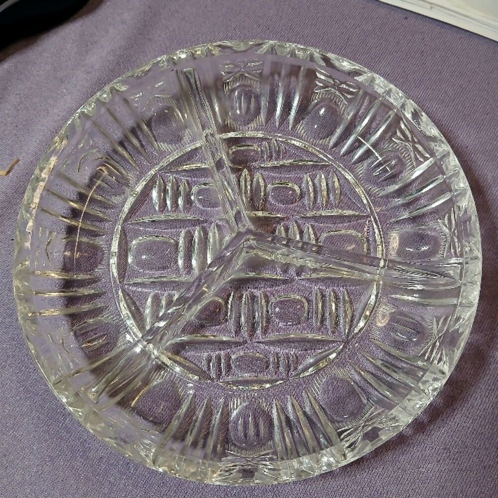 Vintage Cabaret Bowl 24% Lead Crystal 3 Section 6" Glass Dish German Made.